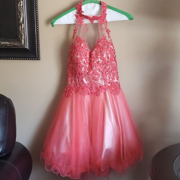 Coral Dress with matching Evening Purse - Picture 2 of 9